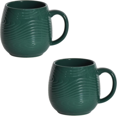Set 2 Tazas Café Cerámica Gres Verde 14oz Pintadas a Mano