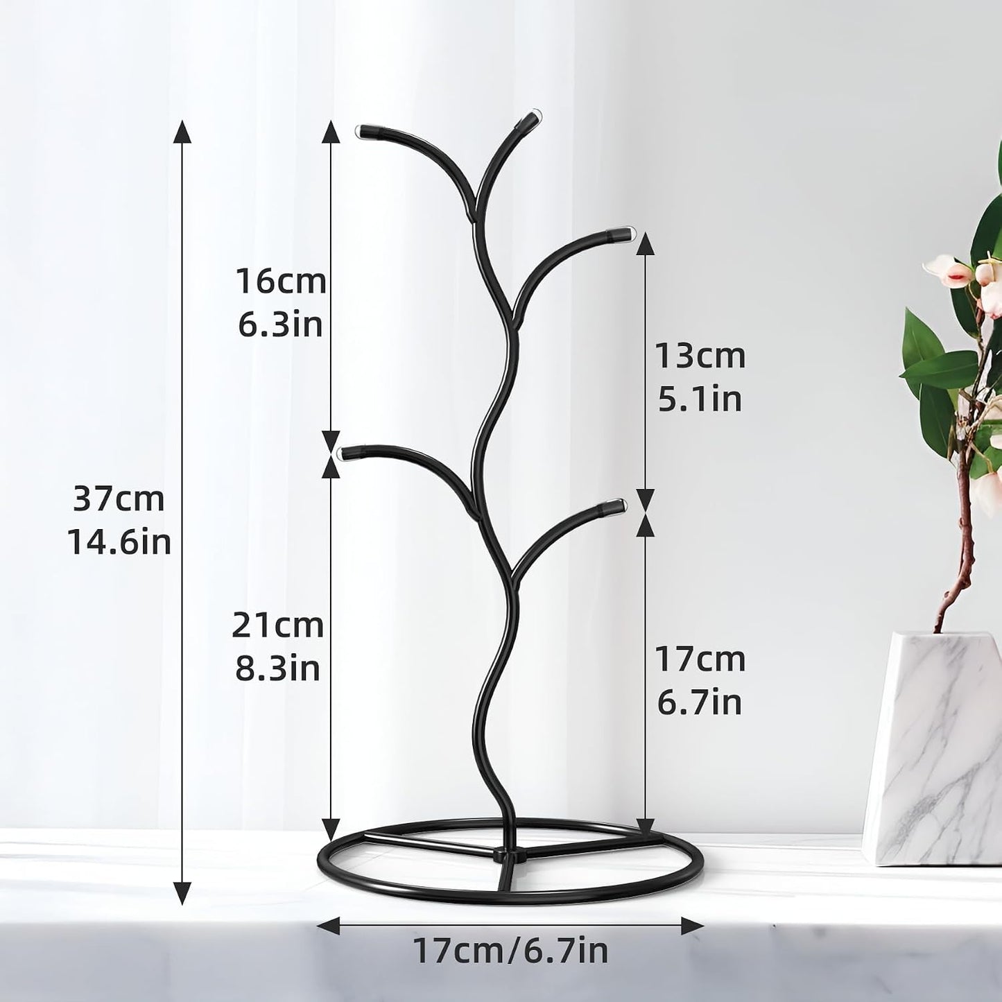 2 Soportes Tazas Árbol Metal Estante Negro