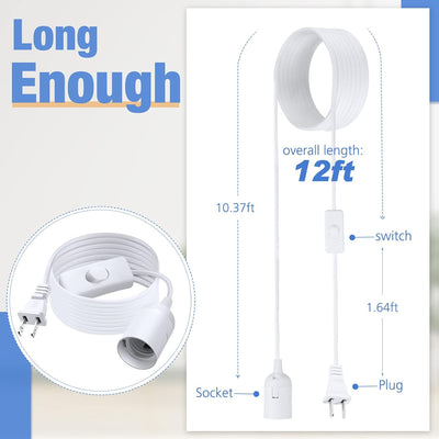 Extensión colgante 12ft con enchufe E26/E27 y ganchos