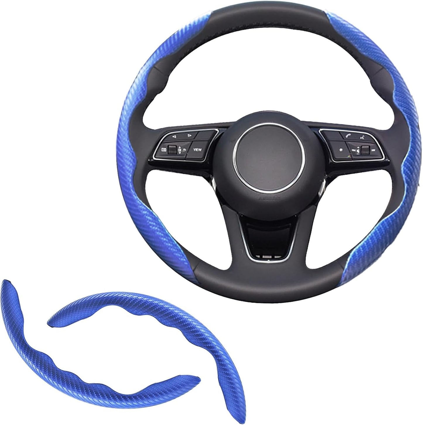2 Fundas Volante Fibra Carbono Universal Antiderrap Azul