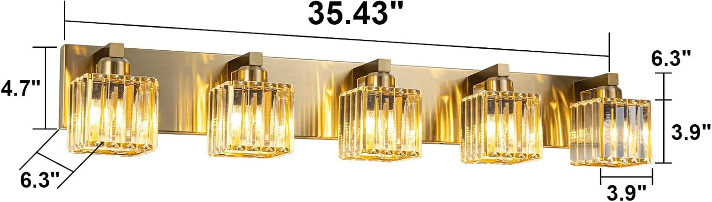 Lámpara de baño moderna de cristal dorado 5 luces