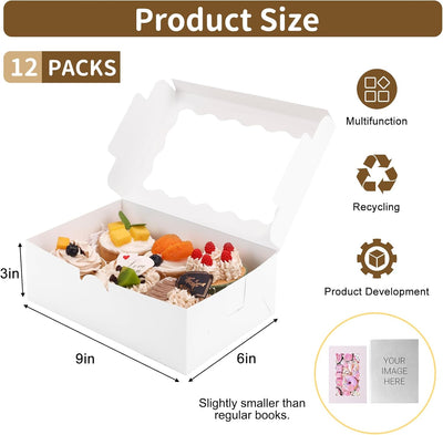12 Cajas Panadería 9x6x3pulg con Ventana para Dulces
