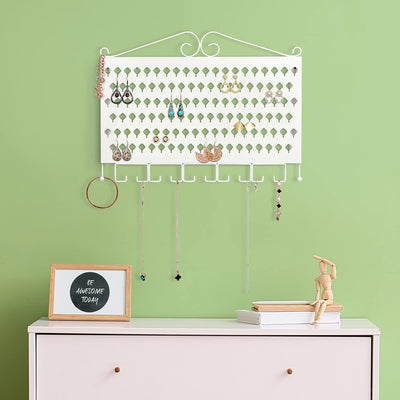 Organiz. joyas pared 117 agujeros 12 ganchos blanco 16.54x12.2pulg