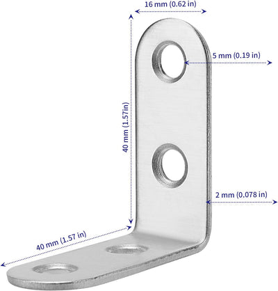 100 Soportes Esquina Acero Inox 1.57x1.57" para Muebles