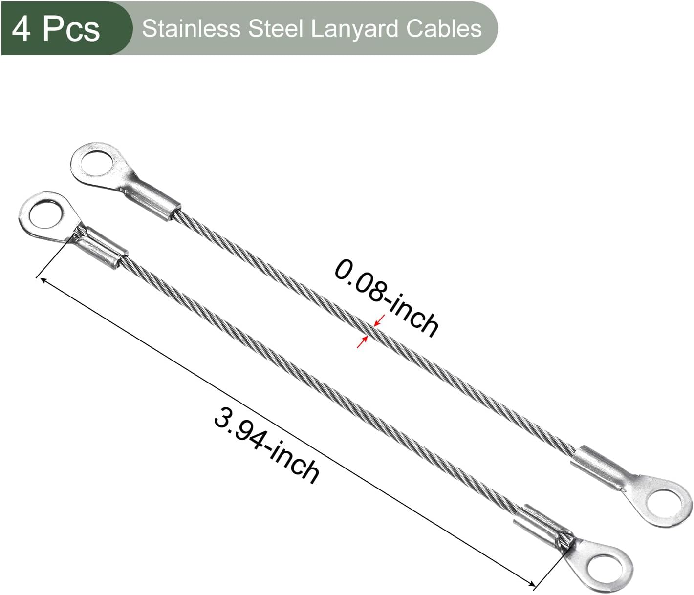 4 Cables Acero Inox Ojales Plata 0.079" x 3.9"