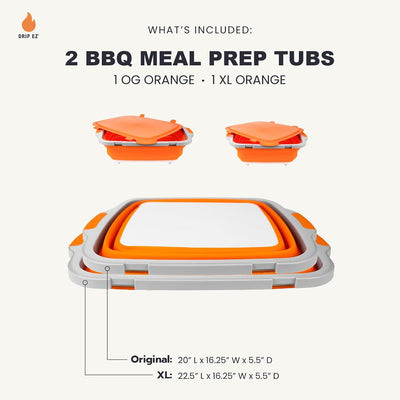 2 Tinas Plegables Barbacoa con Tabla Cortar Tapa Naranja