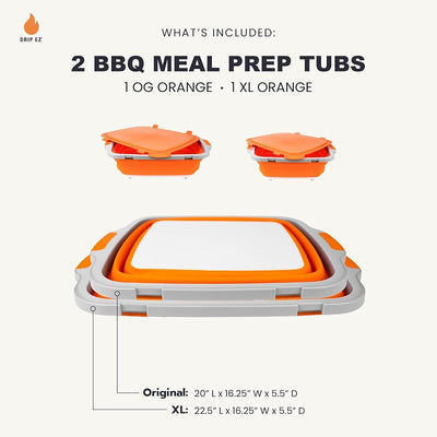 2 Tinas Plegables Barbacoa con Tabla Cortar Tapa Naranja