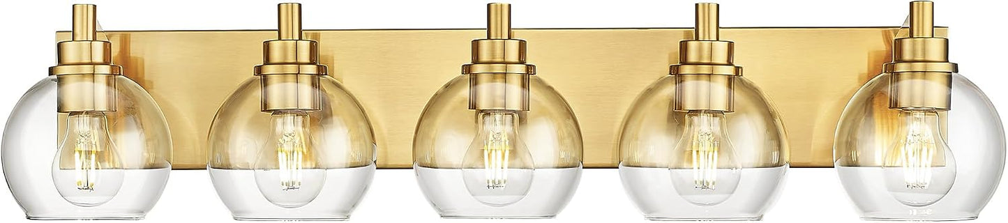 Apliques baño 5 luces oro cepillado 32pulg vidrio