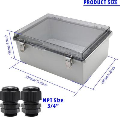 Caja conexiones eléctricas ABS impermeable 13.8x9.8pulg gris
