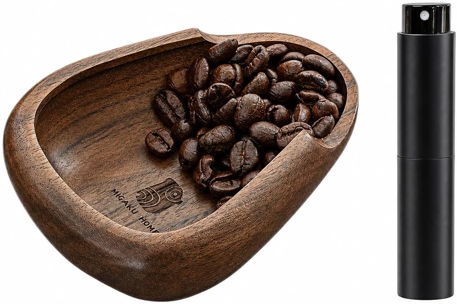 Taza dosificadora café y botella spray RDT madera nogal