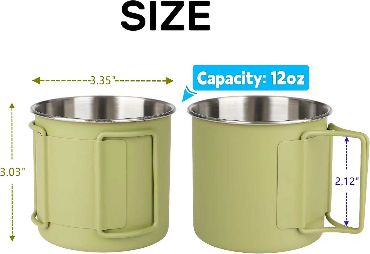 Tazas camping acero inox asas plegables 12oz set 2