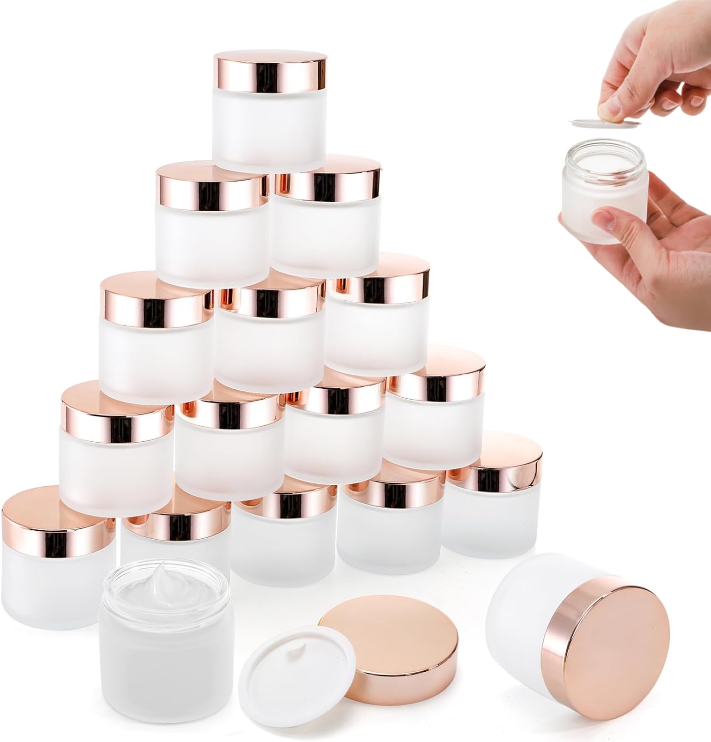 16 Pzas Tarro Vidrio 2oz con Tapas Cosmético Reutiliz.