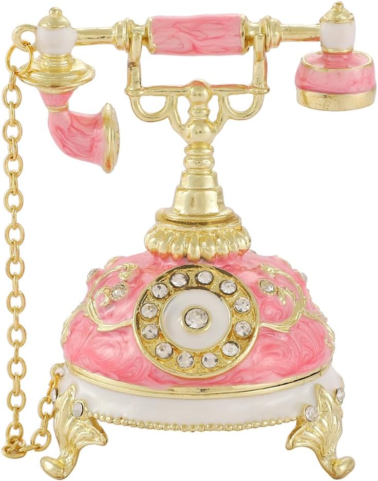 Cajas joyería esmaltadas forma teléfono retro rosa