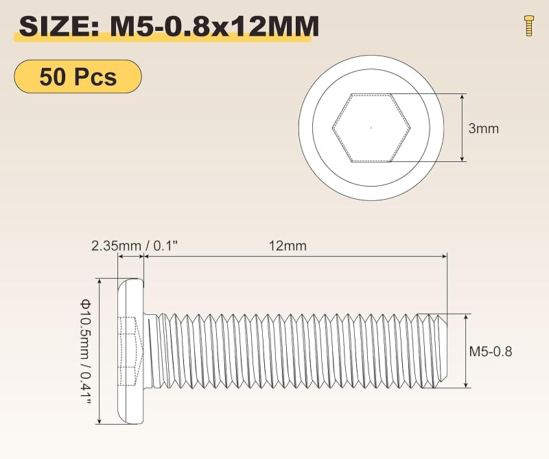 Tornillos hex M5-0.8x12 negros acero 50uds