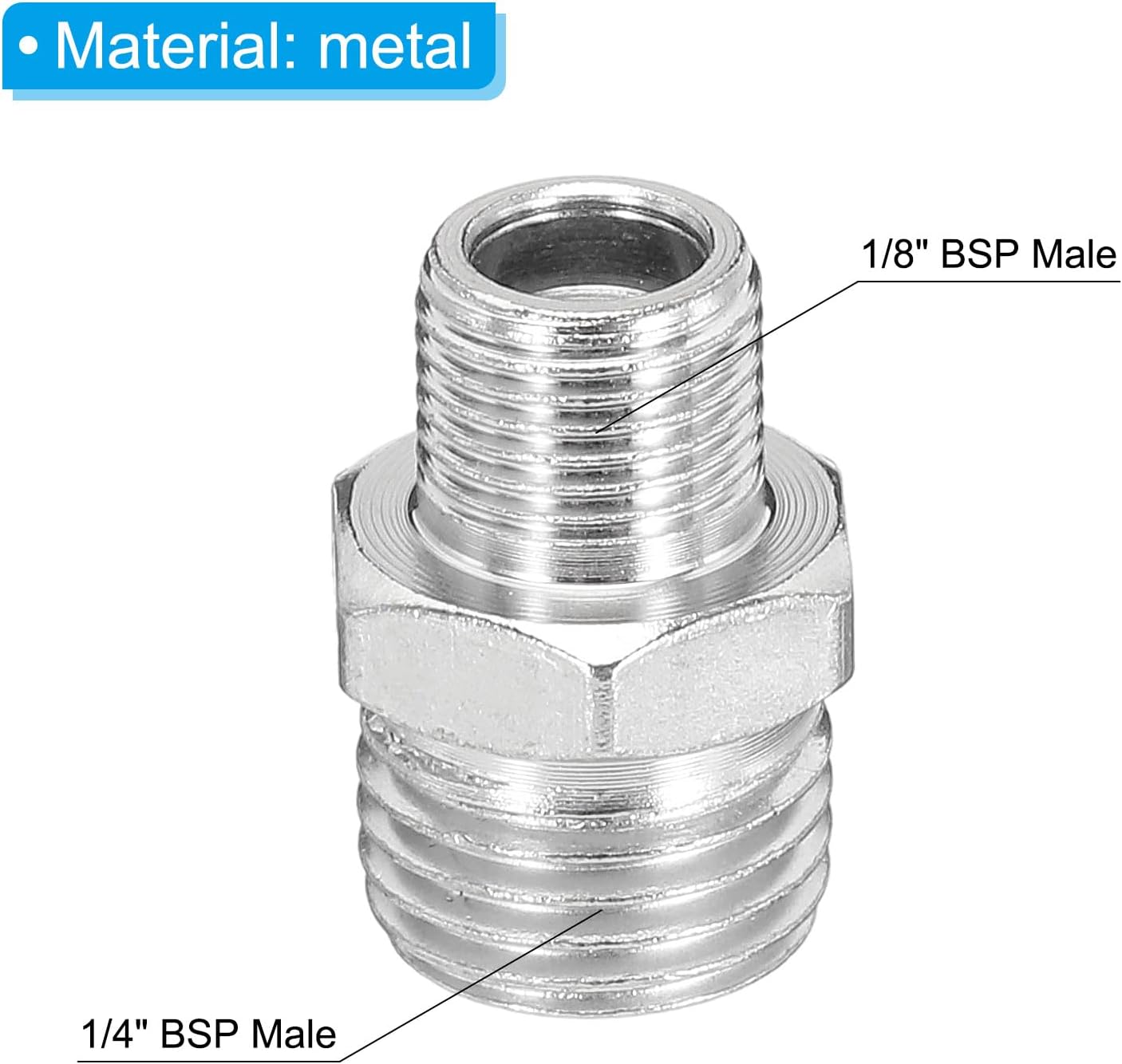 Adaptador manguera aire 1/8 a 1/4 BSP macho 2uds
