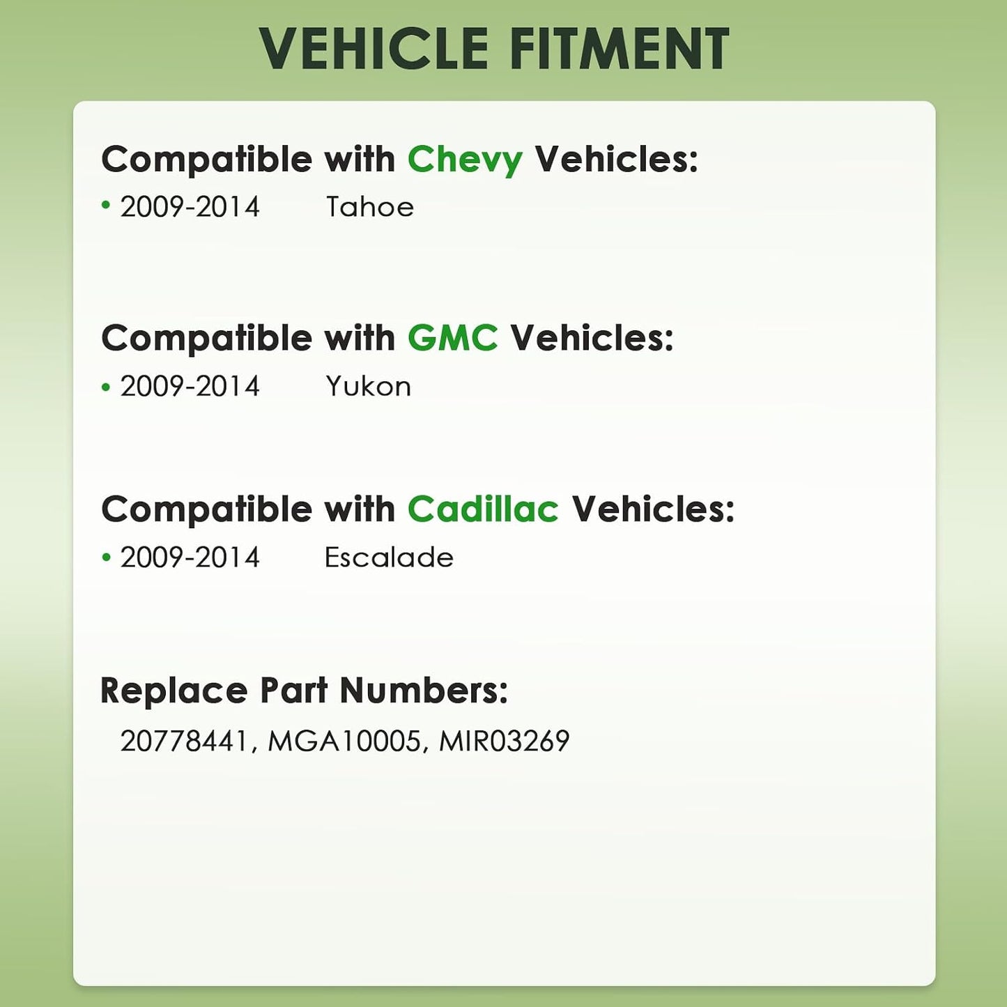 Espejo repuesto pasajero comp Cadillac GMC Chevy Escalade