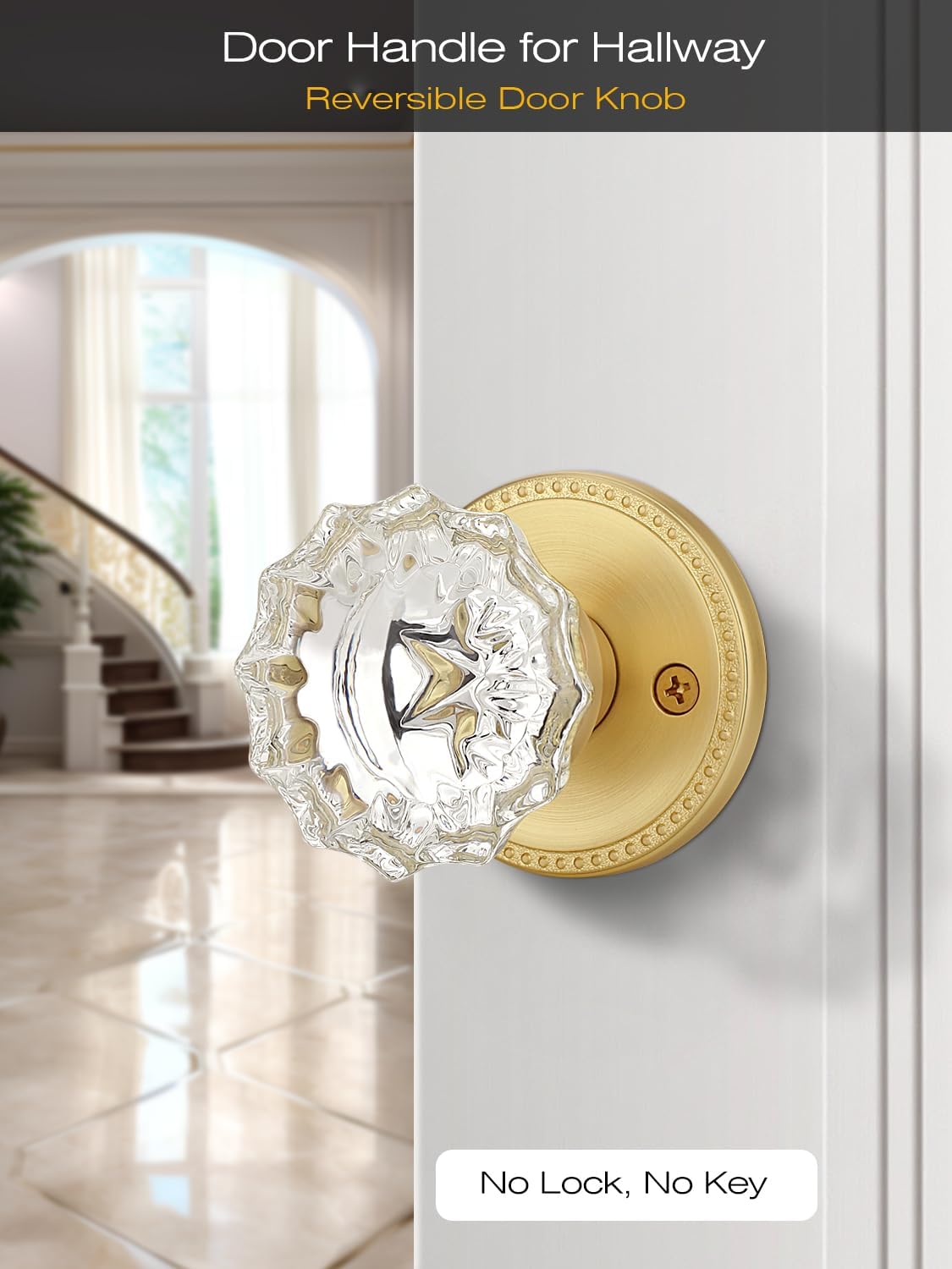Pomos puerta vidrio transparente set 3 dorados universal