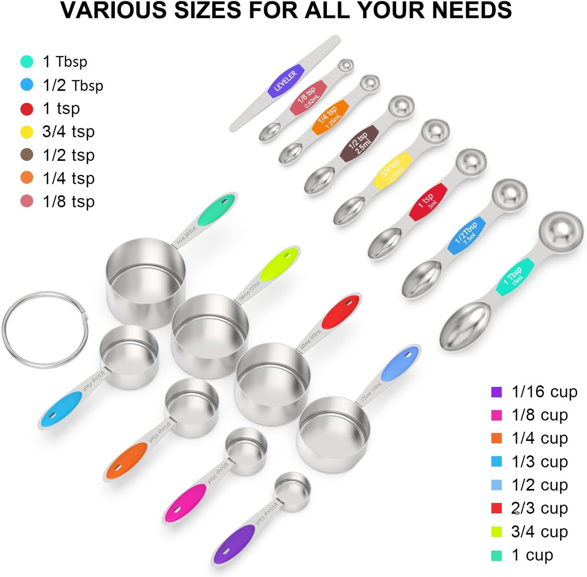 Set 21 Pzas Tazas y Cucharas Medidoras Magnéticas Apilables