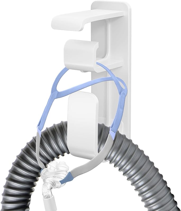 Soporte manguera CPAP con gancho antidesenganche y organizador