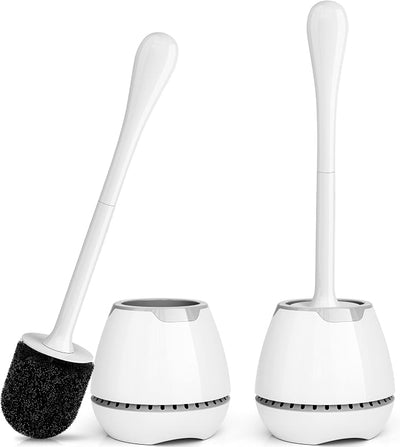 Set 2 cepillos inodoro soporte ventilado ergonómico duraderas