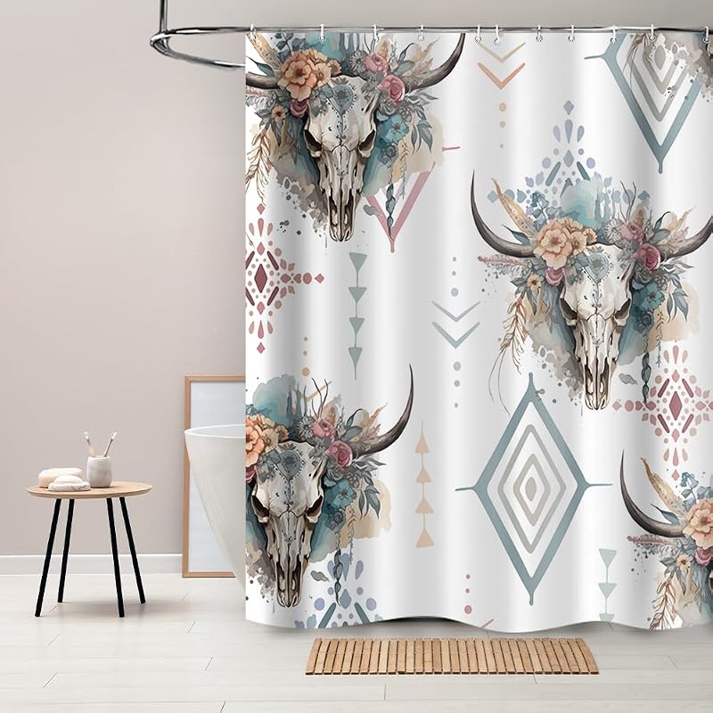 Cortina ducha calavera vaca occidental cactus 72x72pulg