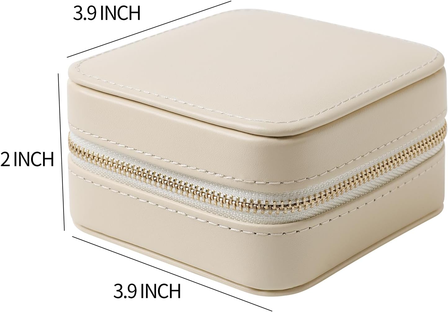 Estuche joyería cuero genuino con espejo para mujer beige