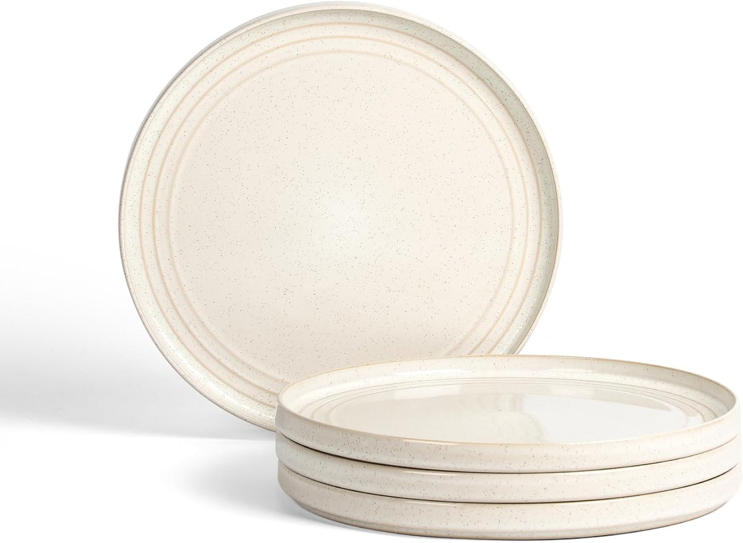 Set 4 platos llanos gres blanco apto lavavajillas