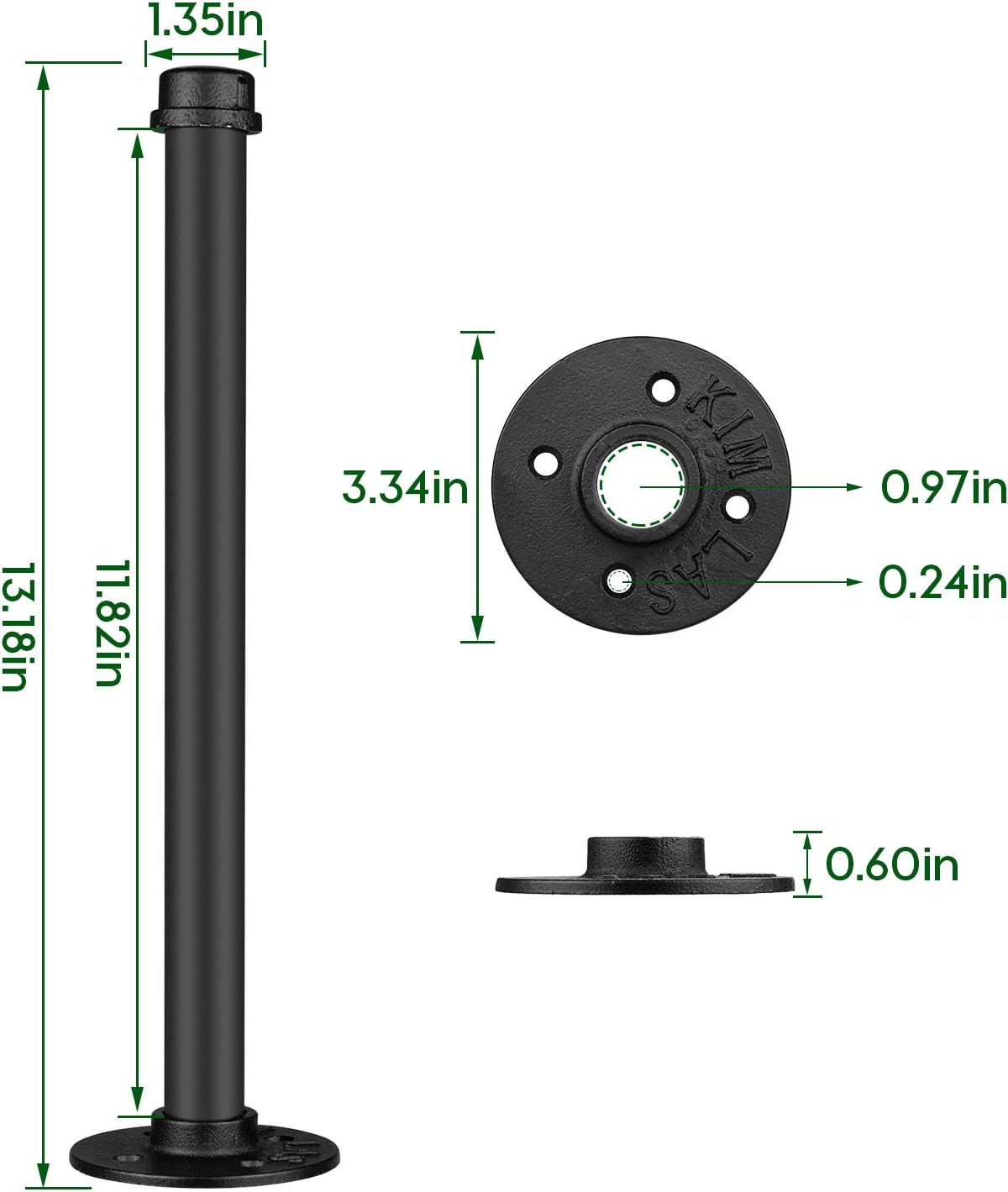 4 Barras Ropa Pared 12" Industrial Soportes Estanteria