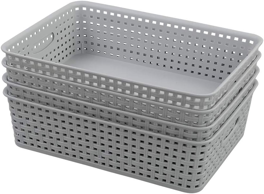 4 Pzas Cestas Almacenamiento Papel A4 Plástico Gris