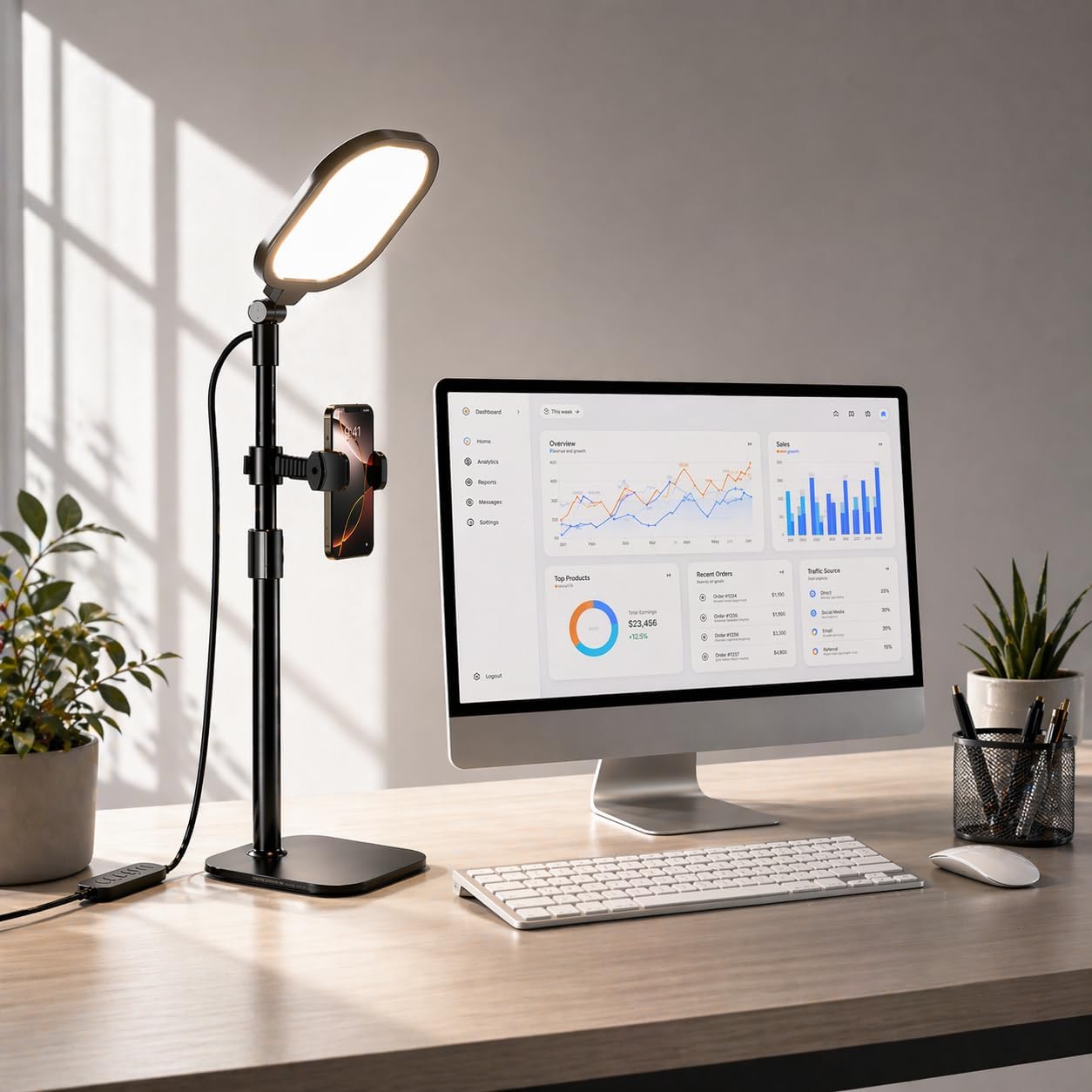 Luz anular escritorio ajustable 3000K-6500K para videoconferencias