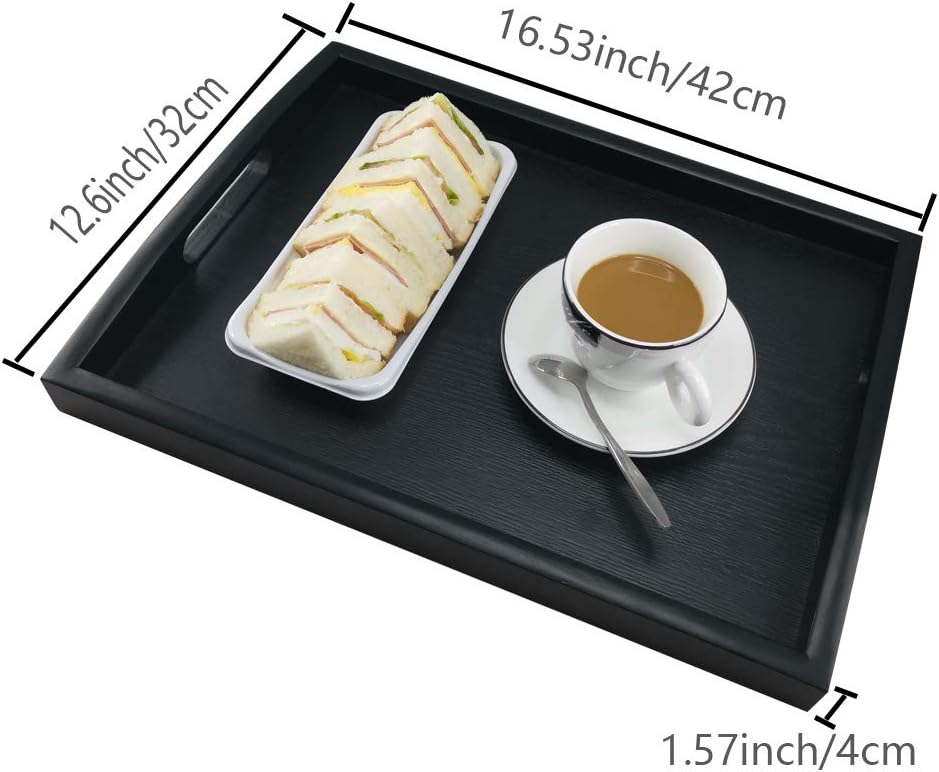 Bandeja desayuno madera negra rectangular mediana