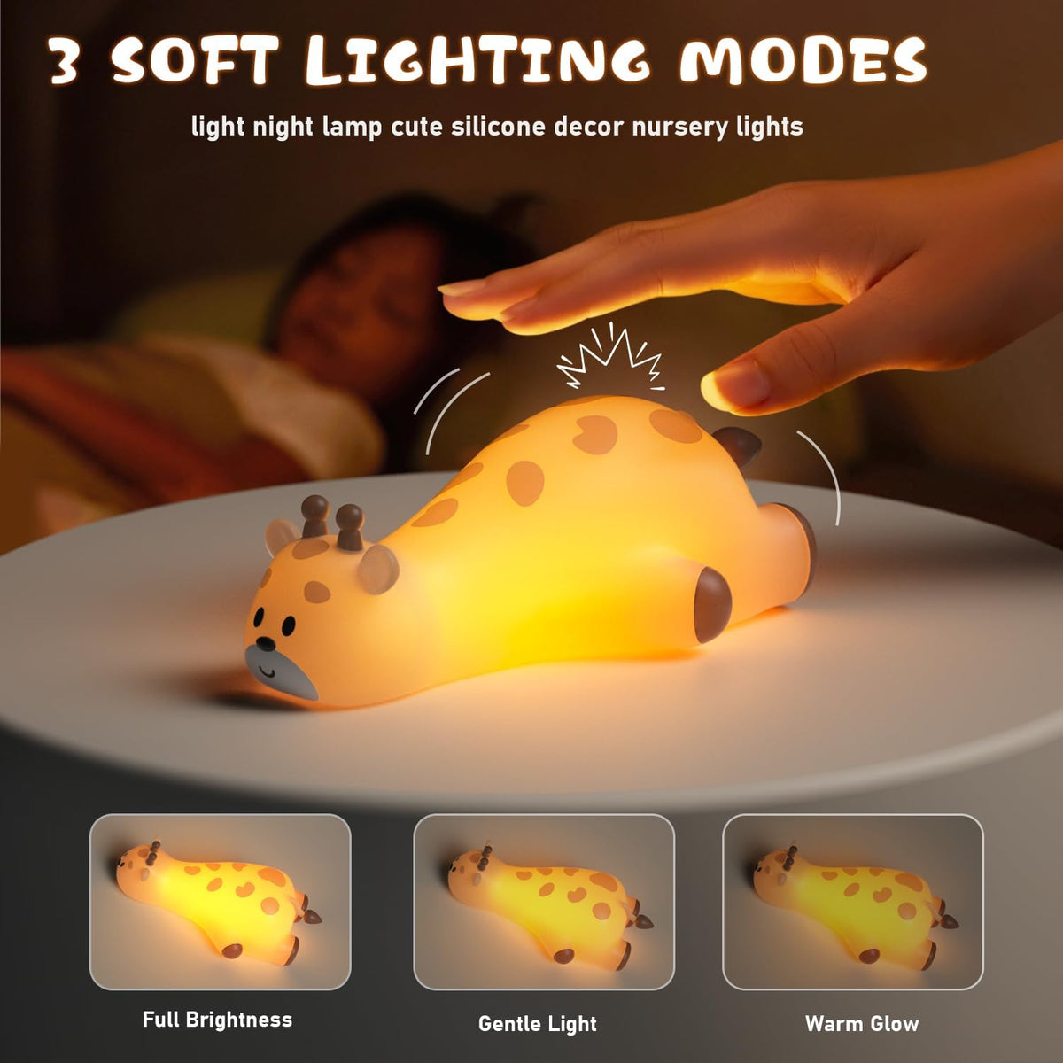 Luz nocturna jirafa para niños con control táctil recargable
