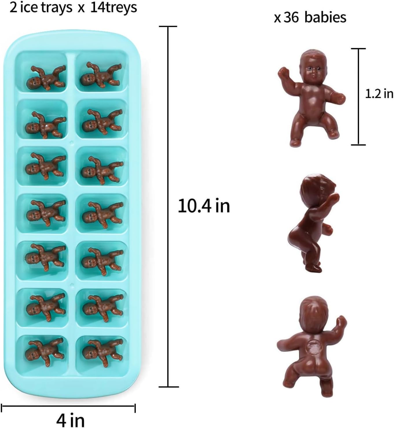 Set 36 bebés 1.2" bandejas cubitos hielo con figuras