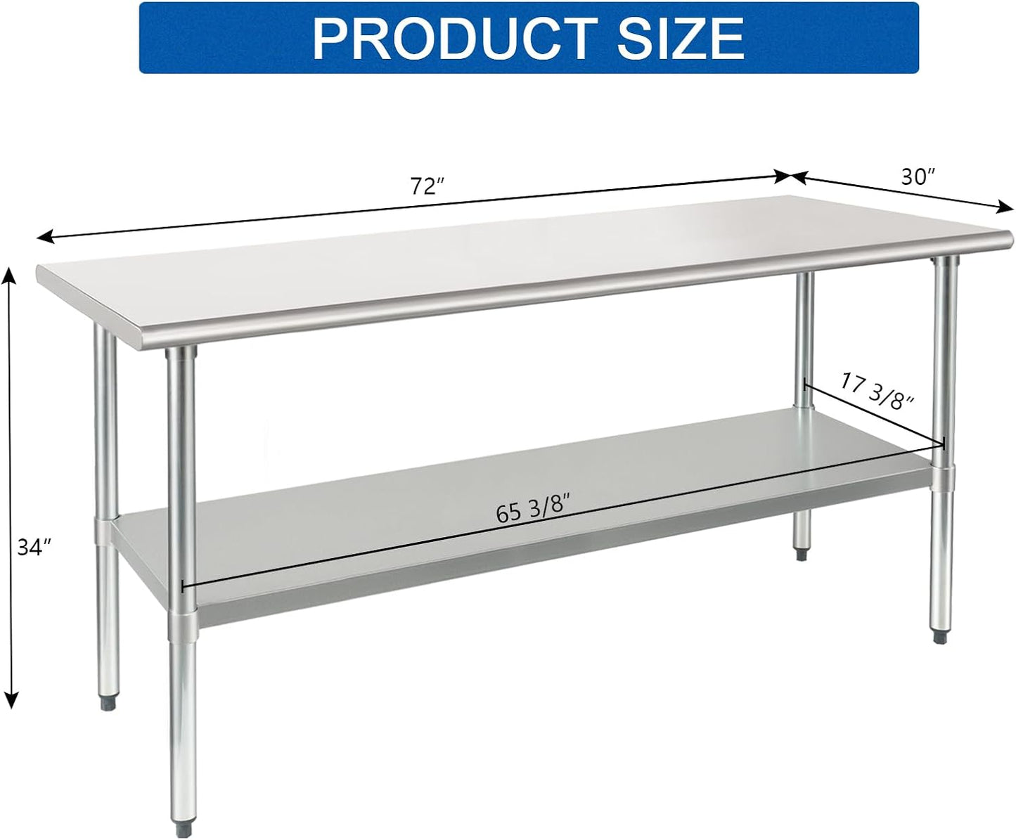 Mesa acero inox 30x72pulg con estante patas galvanizadas NSF