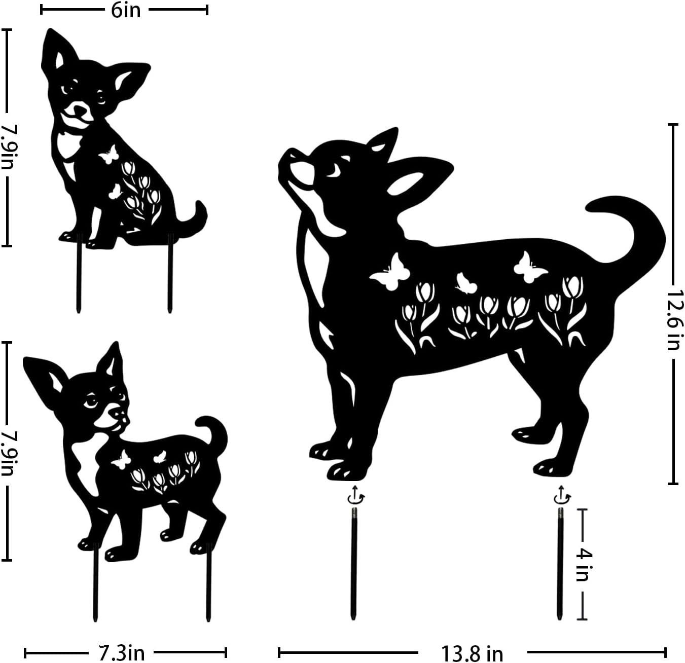 Estacas decorativas de metal con perros chihuahua para jardín