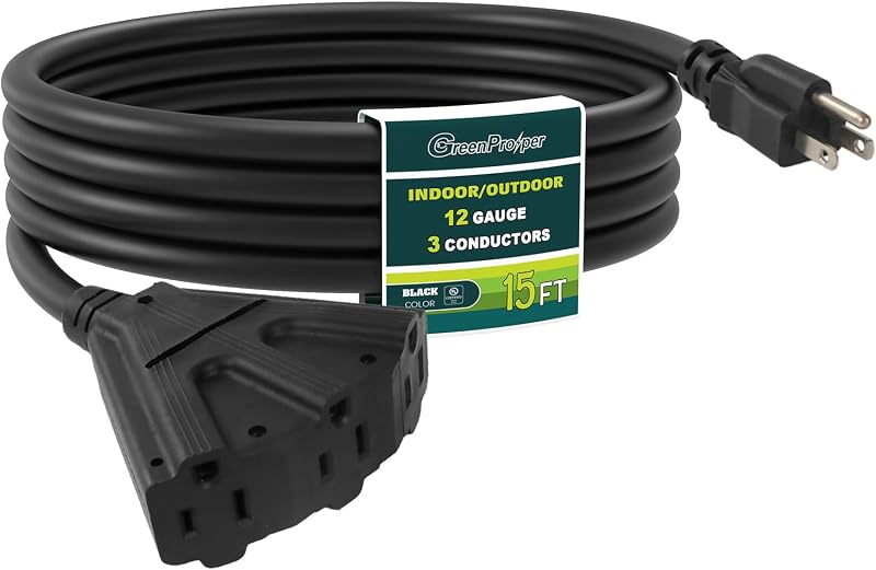 Cable extensión negro 15pies 12AWG exterior 3 salidas 15A