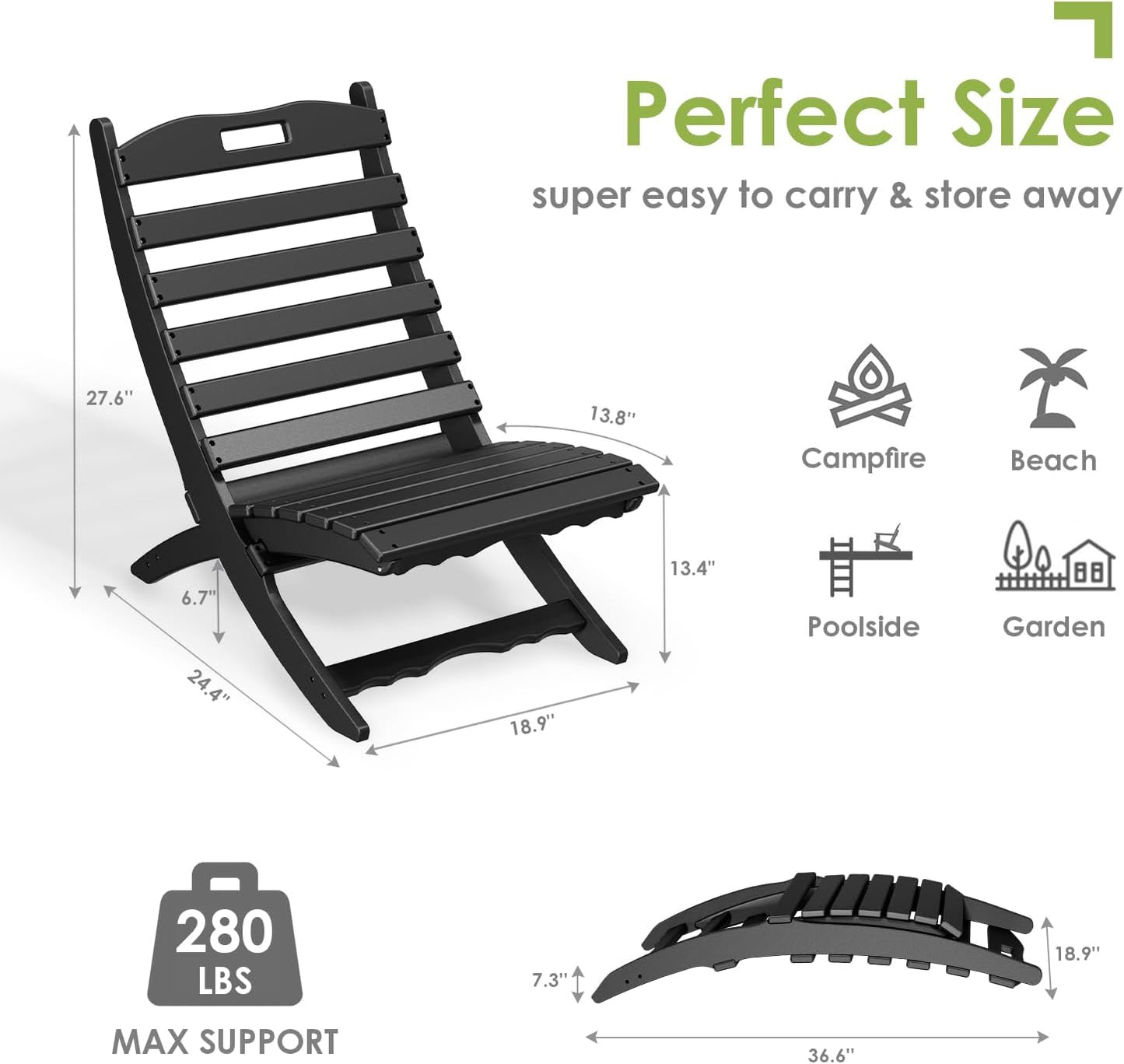 2 Sillas plegables Adirondack plástico HDPE para exterior