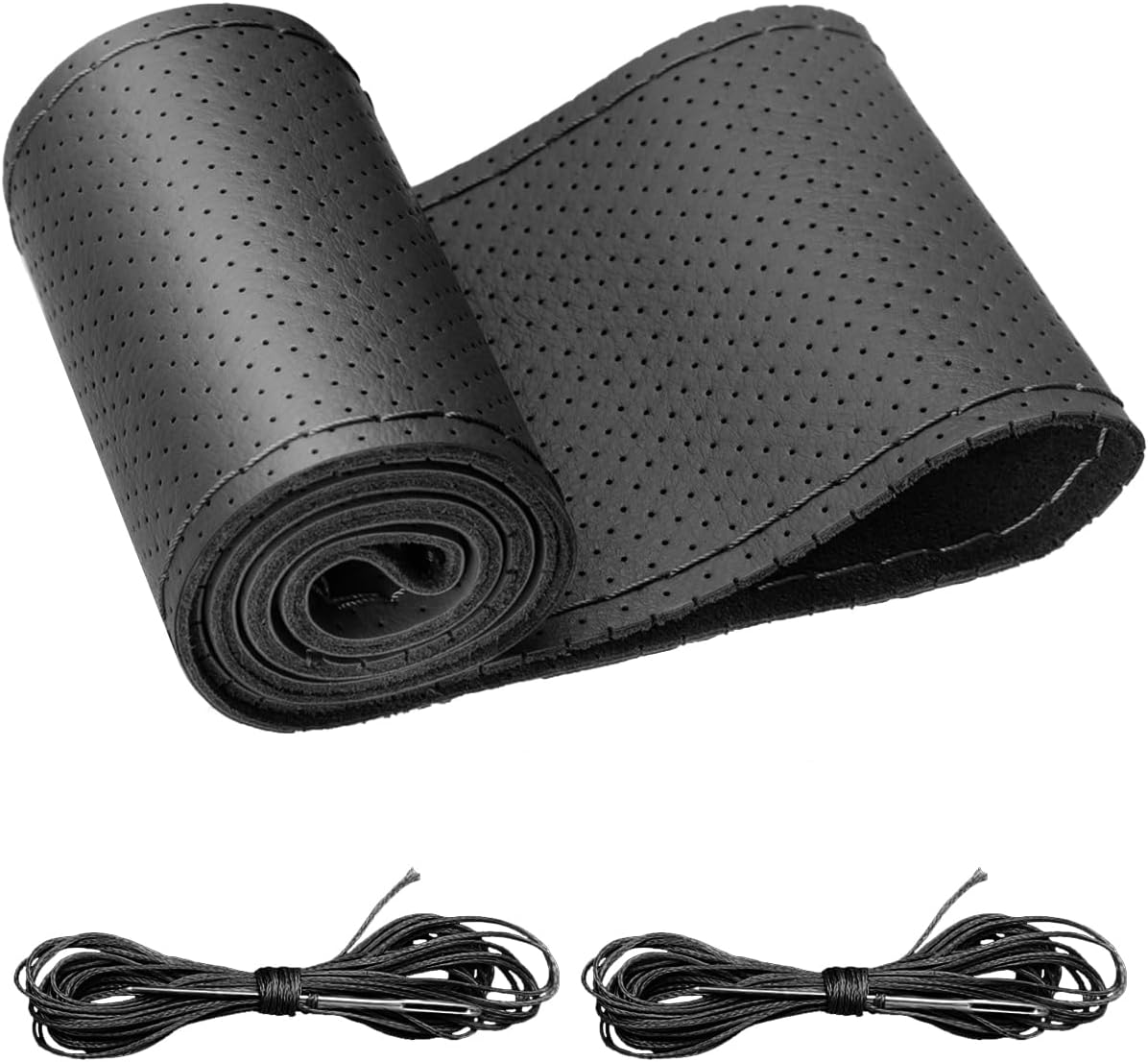 Funda cuero volante auto con costura talla M2 negro