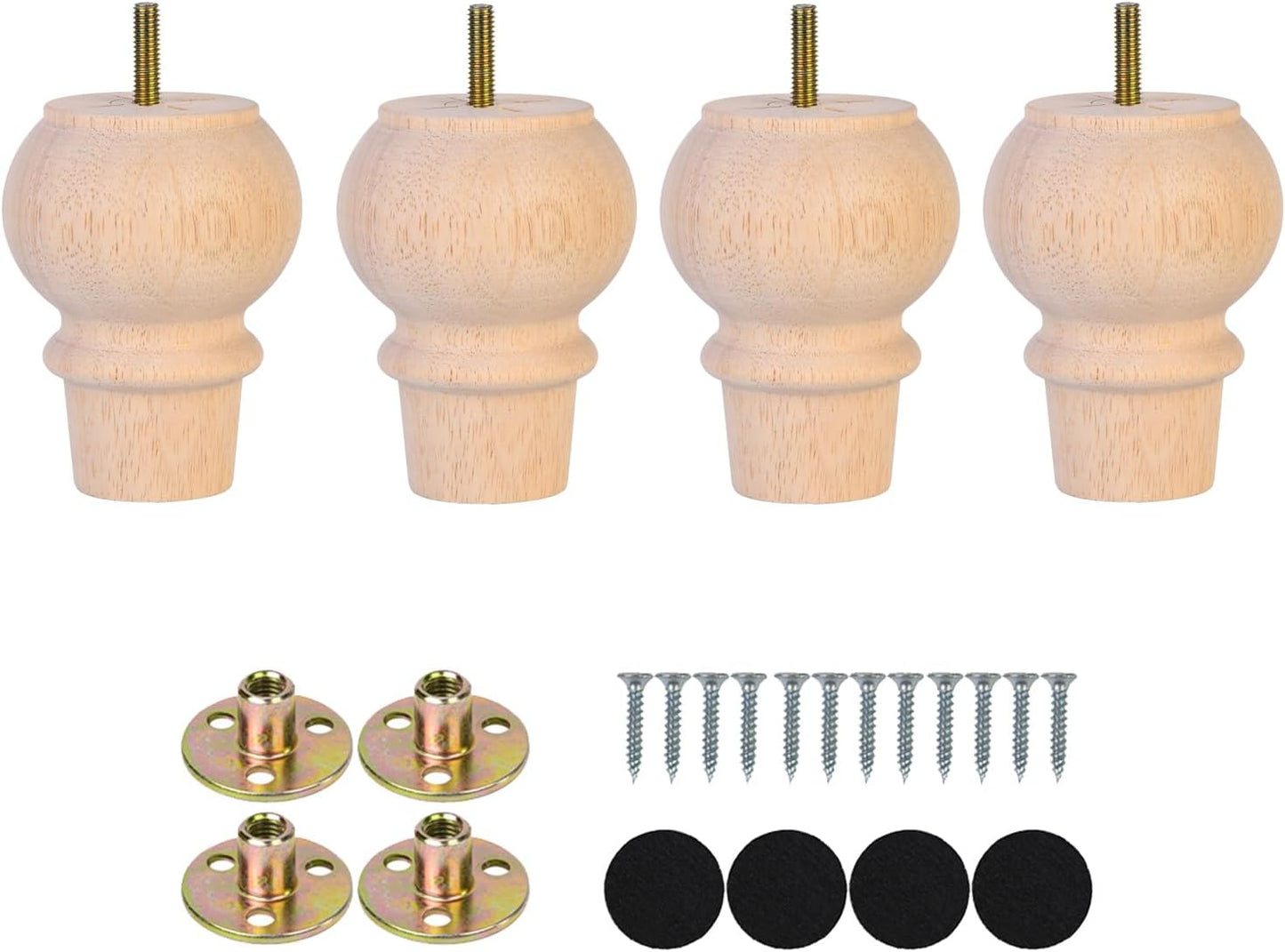 4 Pzas Patas Madera para Sofa Mesa M8 Tornillo