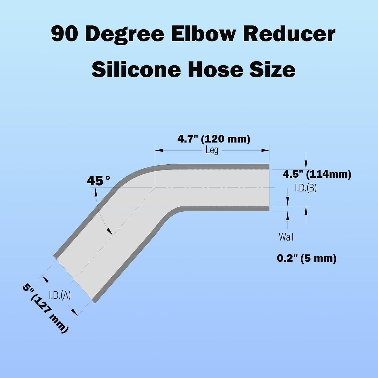 Tubo silicona automotriz reductor codo 45 grados 4.7pulg