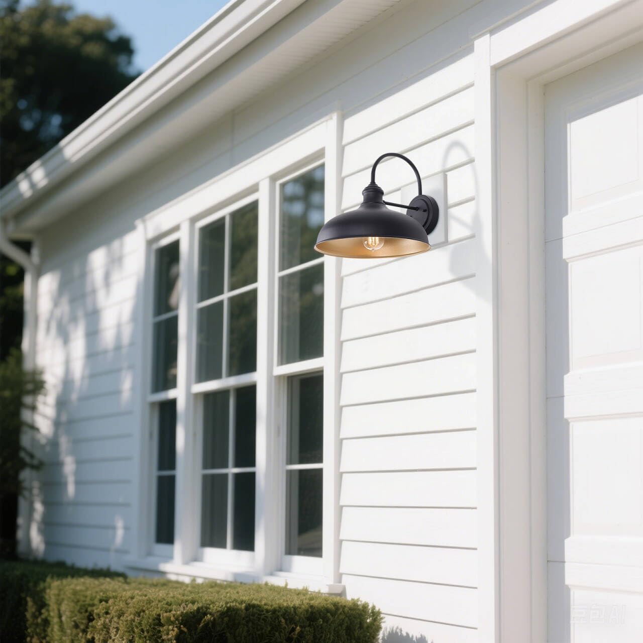 Lámpara exterior cúpula 10pulg cuello cisne negro mate