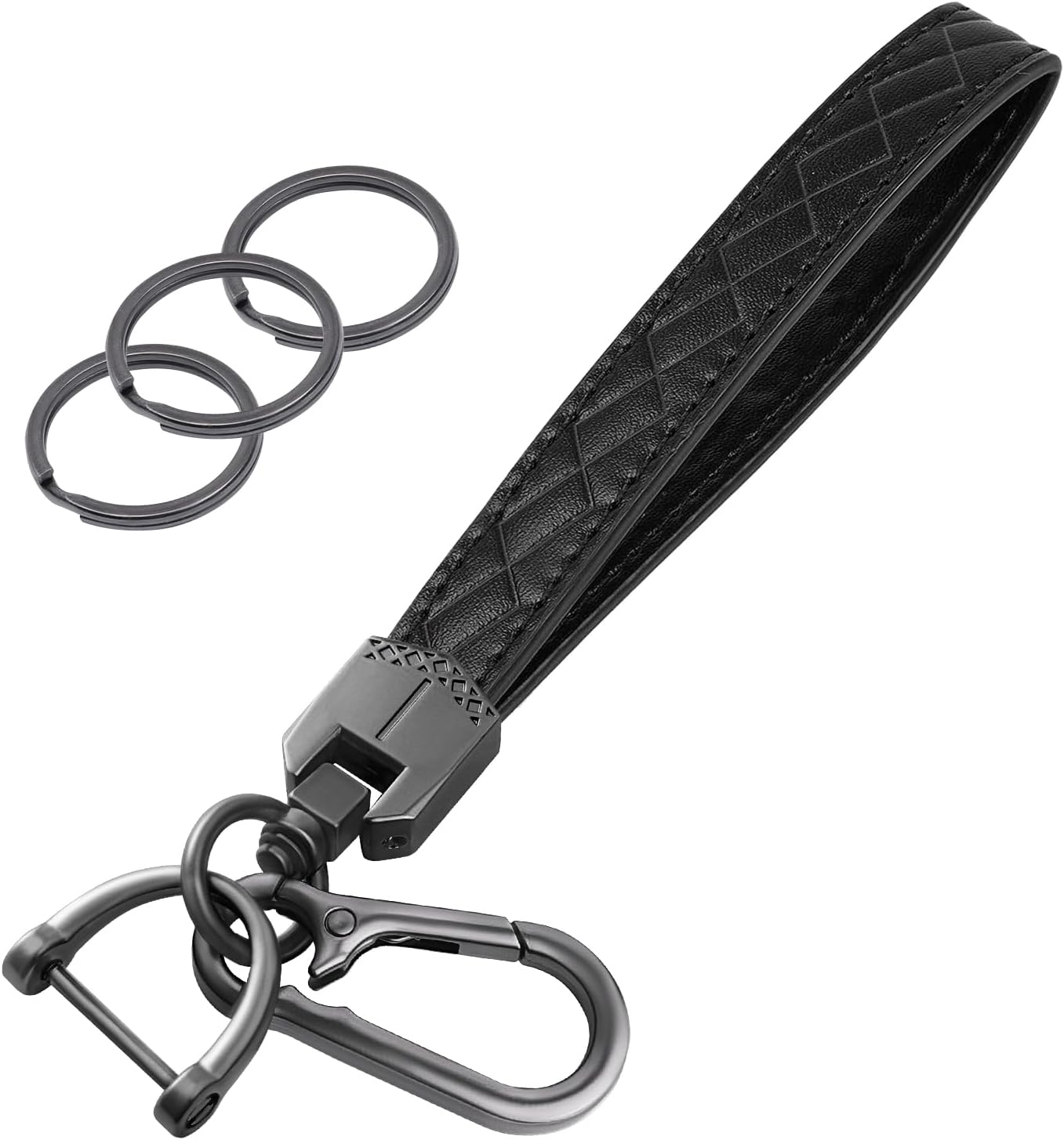 Llavero cuero para muñeca con 3 llaveros y anillo