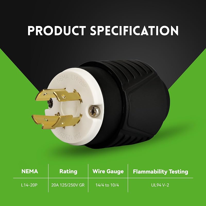 Enchufe NEMA L14-20P 20A 125/250V grado industrial UL