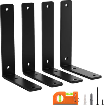 4 Soportes flotantes L 8" acero polvo negro resistente