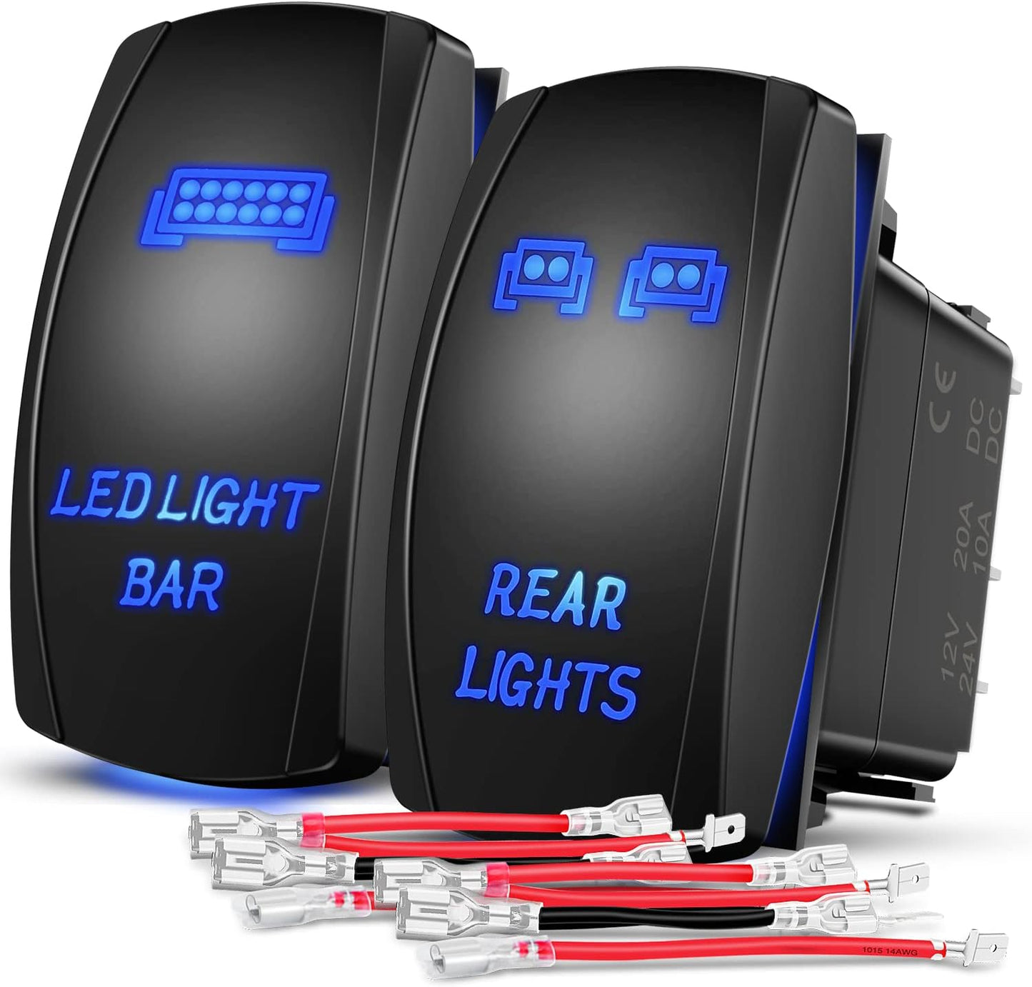 2 Pack interruptores basculantes LED 12V 24V azul con cables
