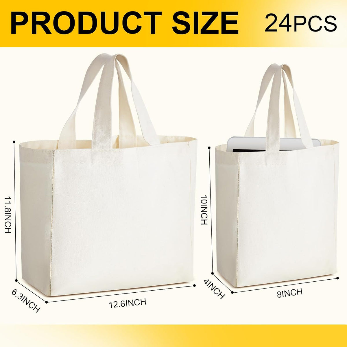 24 bolsas lona reutilizables para compras y regalo 8x10pulg