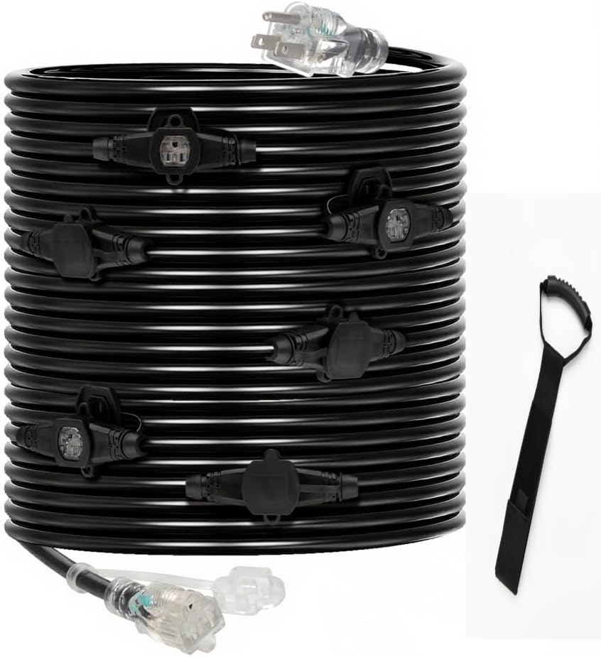 Cable extensión exterior 50ft 7 salidas LED jardín
