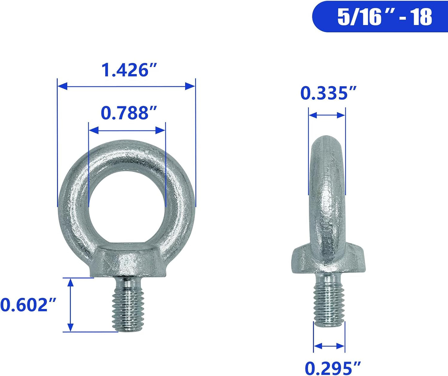 4 Pernos Ojo Hombro 5/16-18 Acero Carbono Galvanizado