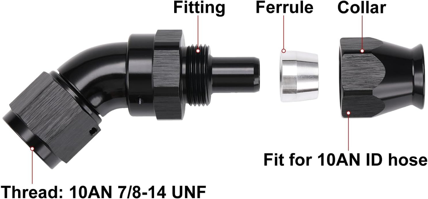 Codo Giratorio Aluminio Negro 10AN PTFE 45 Grados