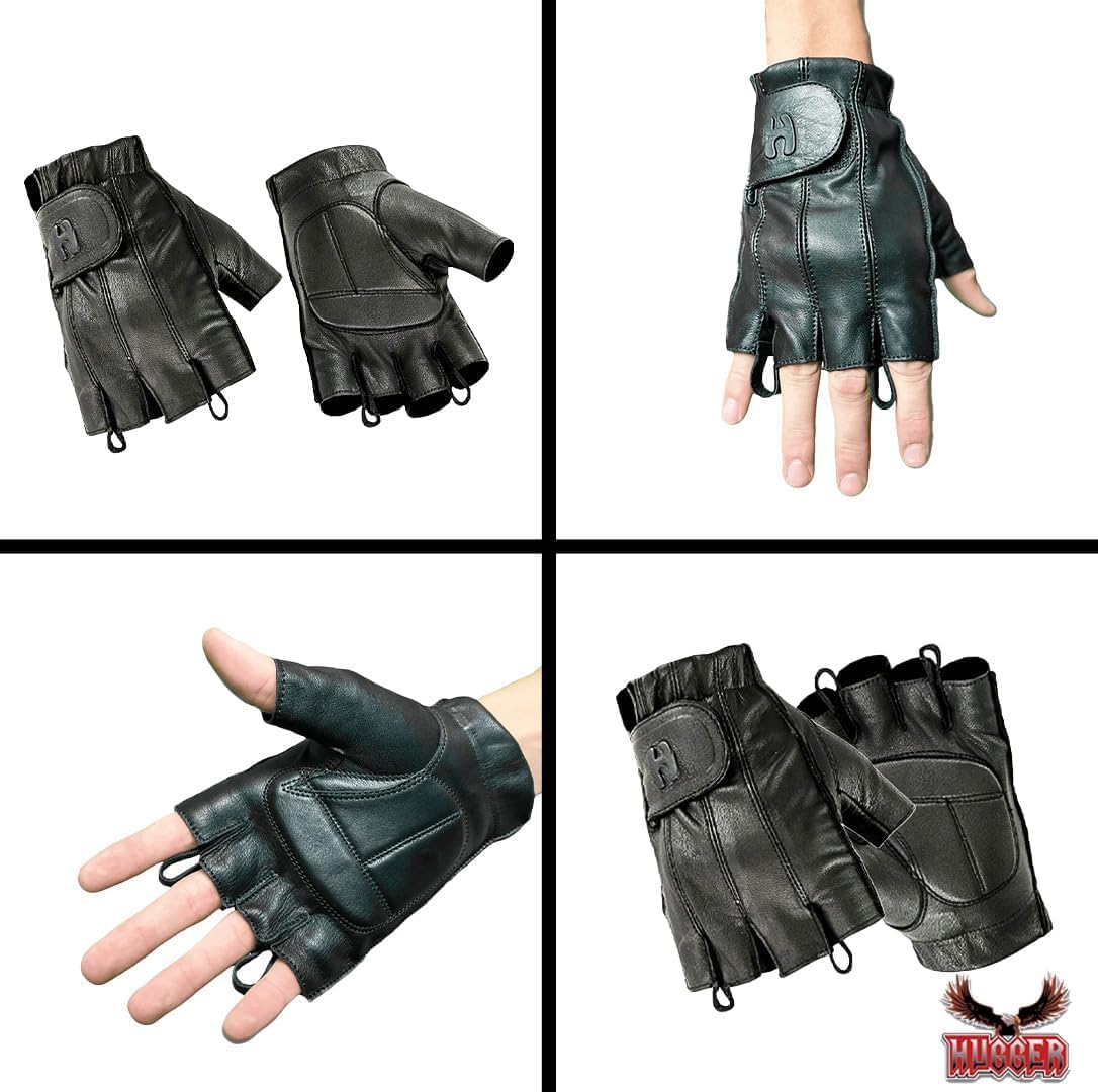 Guantes cuero suave para motocicleta sin dedos